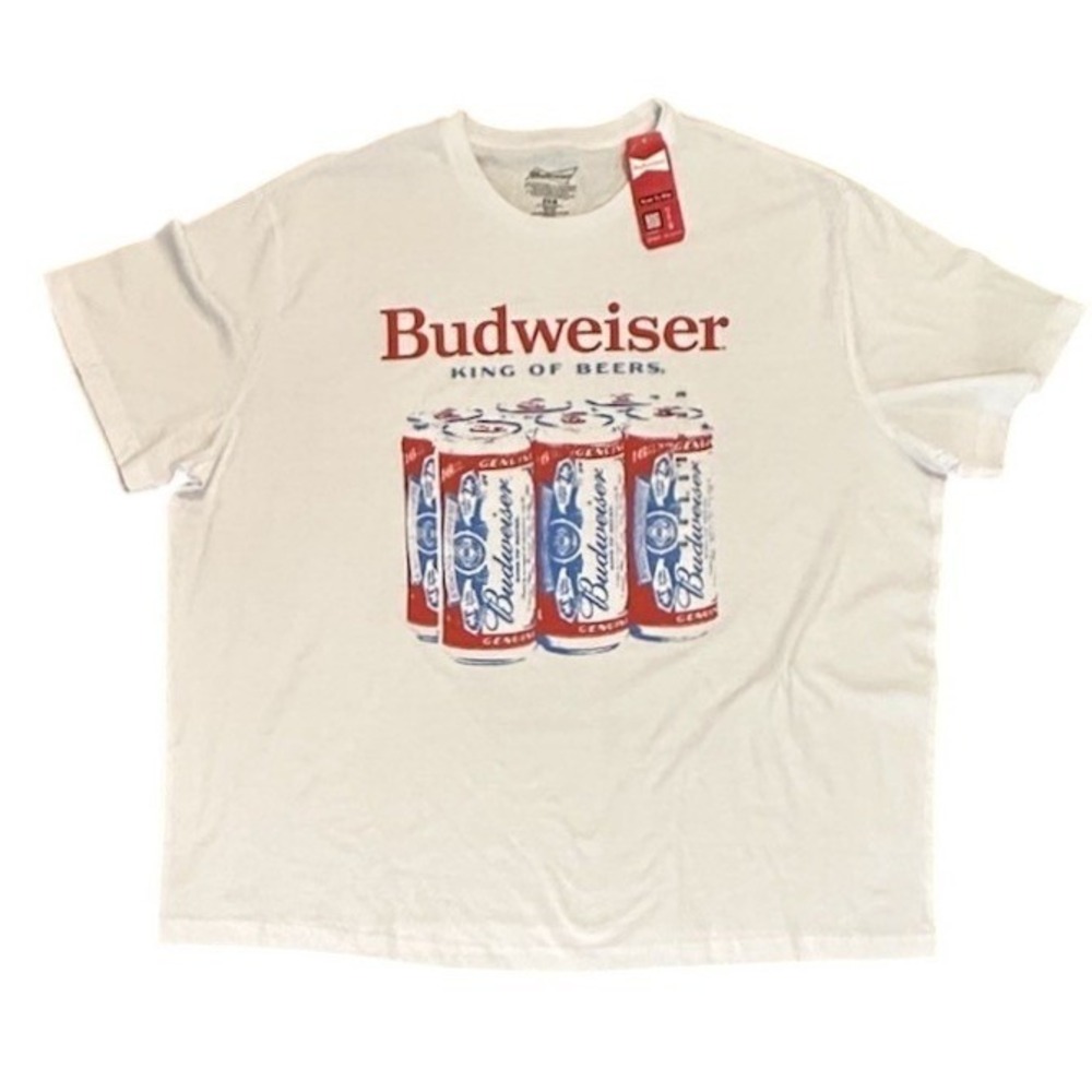 Budweiser King Of Beers S/S Tee Shirt - White - Graphic - Men's 2XB **NEW**